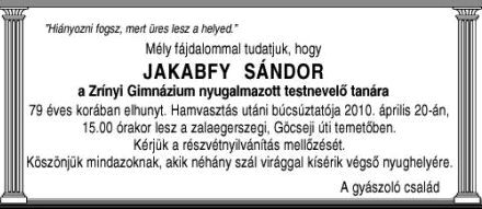 Jakabfy Sándor (1931-2010)